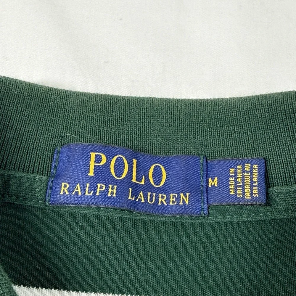 Polo Ralph Lauren Polo Shirt Mens M Green White Stripe Red Pony 100% Cotton Soft